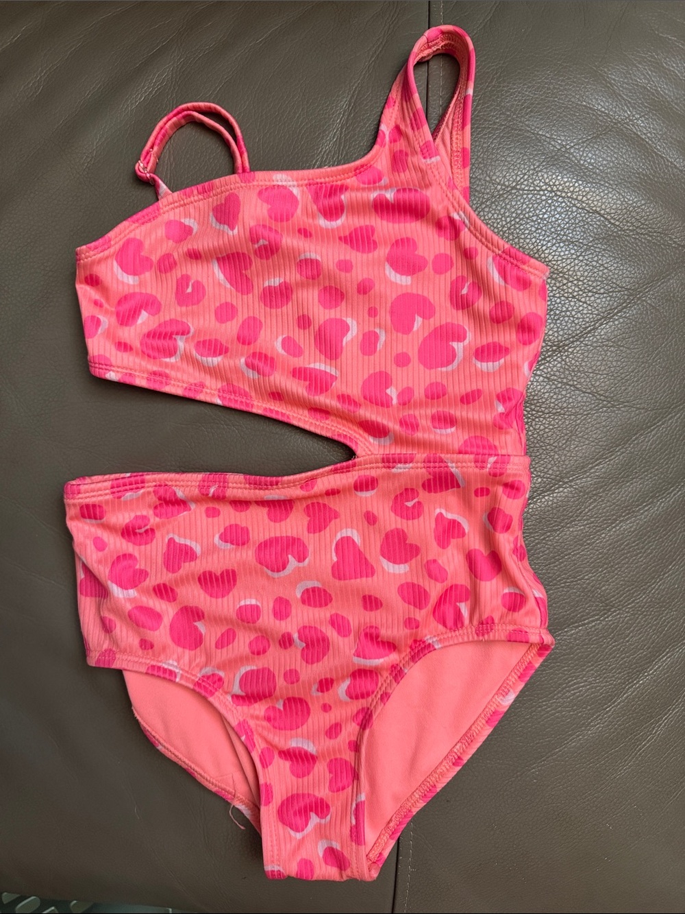Cat & Jack Coral Pink One-Shoulder Cutout Swimsuit size S (6/7)